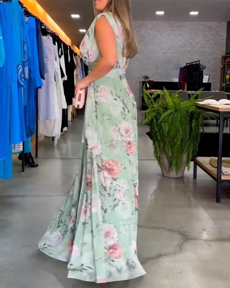 Juli - Vestido elegante sin mangas con escote en V y estampado floral