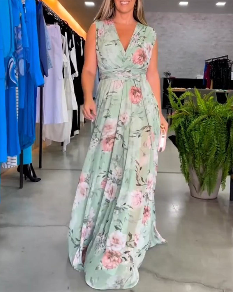 Juli - Vestido elegante sin mangas con escote en V y estampado floral