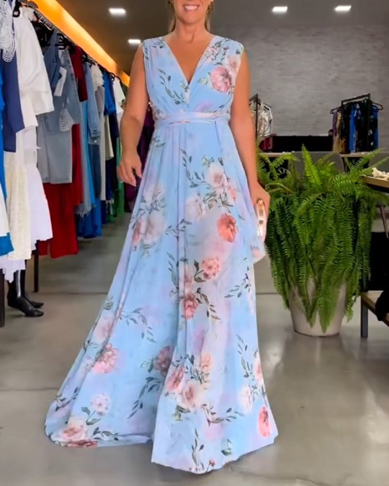 Juli - Vestido elegante sin mangas con escote en V y estampado floral