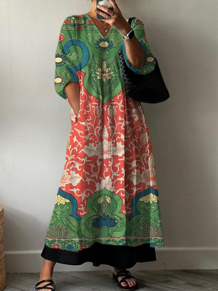 Clara - Vestido de algodón vintage con elegante estampado floral