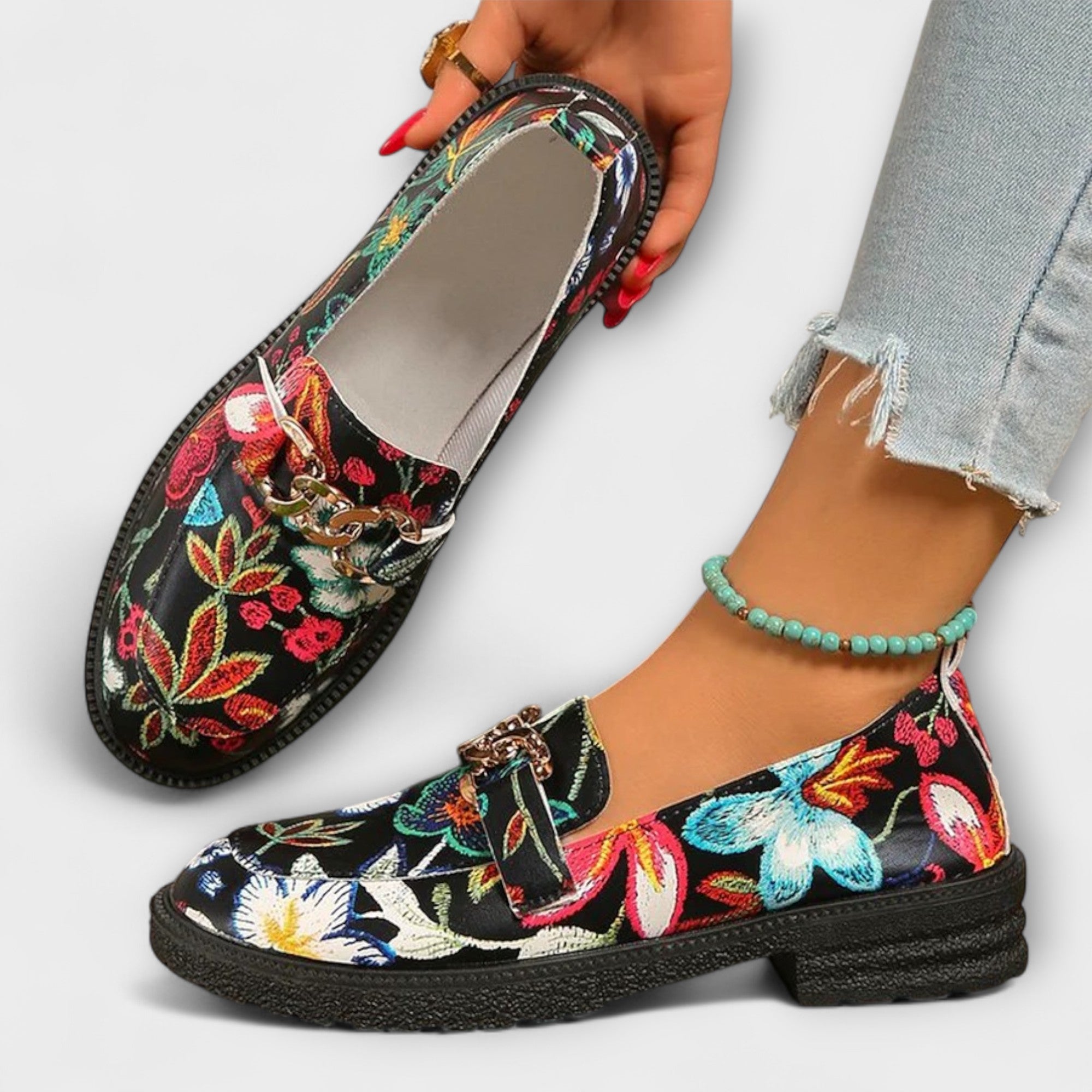 Orla – Mocasines Multicolores con Patrón de Flores